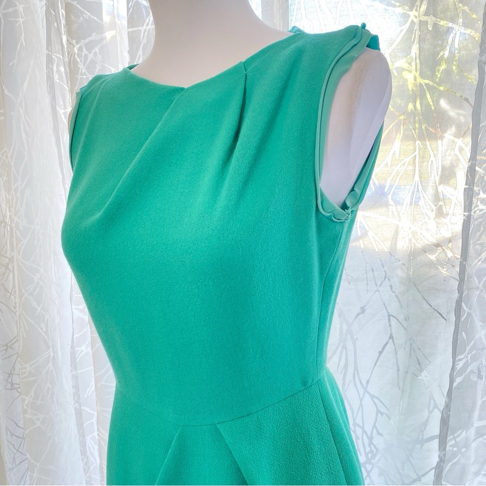 ROKSANDA ILINCIC TEAL GREEN PLEATED BACK ZIPPER SLEEVELESS SHEATH DRESS - Picture 2 of 14